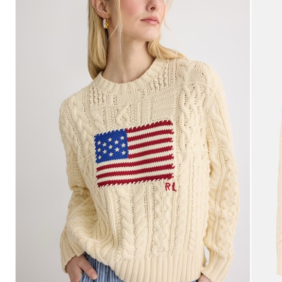 Polo Ralph Lauren Sweaters - Po Ralph Lauren Aran Knit Flag Cotton Cream Sweater M